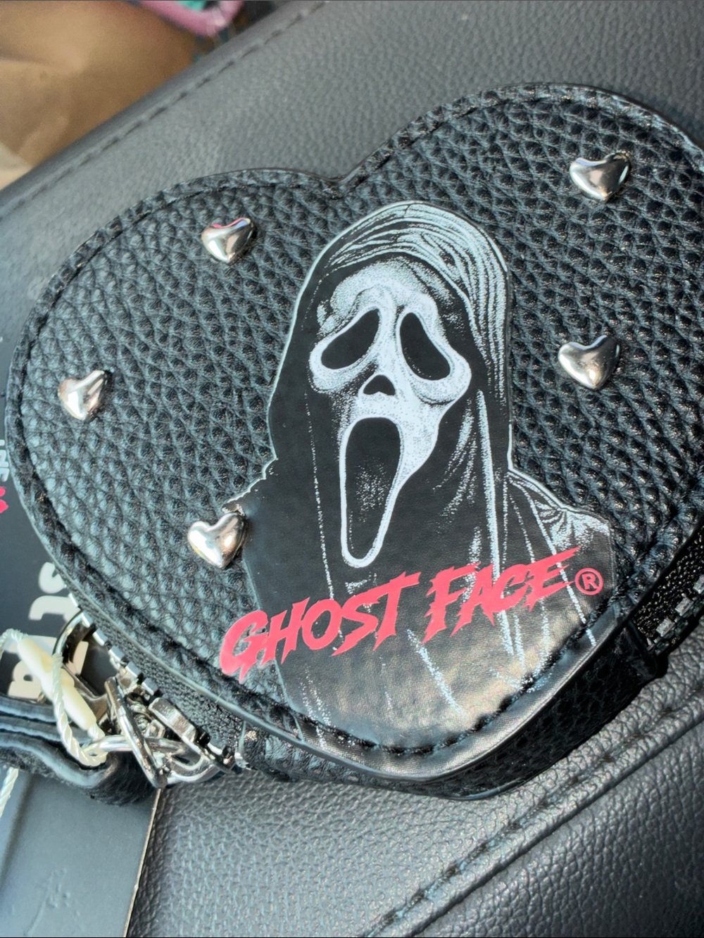 Ghost face heart wristlet keychain bag charm coin purse
